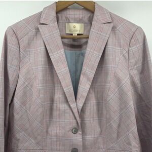 Etcetera Plaid Cotton Blazer Women's 12 Pink Blue Tailored Stretch Career Office